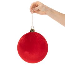 Artikel Rode kerstbal met fluweelachtige look, grote kerstboombal van 20 cm, 3 stuks