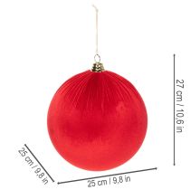 Artikel Rode fluwelen kerstbal, grote decoratieve bal om op te hangen, 25 cm, 2 stuks