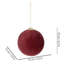 Artikel Kerstbal, rood fluweelachtig, om op te hangen, 15 cm, 3 stuks