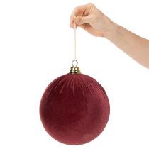 Artikel Grote rode kerstbal met fluweelachtige afwerking, 20 cm, 3 stuks