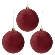 Artikel Grote rode kerstbal met fluweelachtige afwerking, 20 cm, 3 stuks