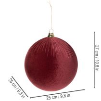 Artikel Grote rode fluwelen kerstboomversiering om op te hangen, 25 cm, 2 stuks