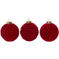 Artikel Kerstbal, fluweelachtig oppervlak, rood, 8 cm, 12 stuks