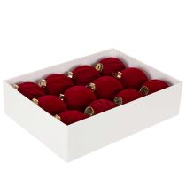 Artikel Kerstbal, fluweelachtig oppervlak, rood, 8 cm, 12 stuks