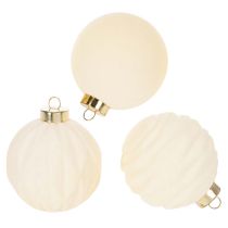 Artikel Kerstbalornament in wit, diverse texturen, 8 cm, 12 stuks