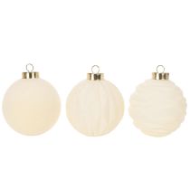 Artikel Kerstbalornament in wit, diverse texturen, 8 cm, 12 stuks