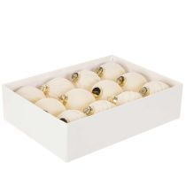 Artikel Kerstbalornament in wit, diverse texturen, 8 cm, 12 stuks