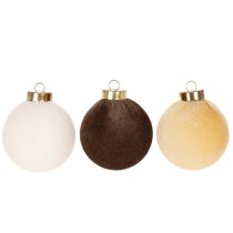 Artikel Kerstballen, fluweelachtig, mix van warme kleuren, 8 cm, 12 stuks