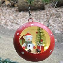 Kerstbal om sneeuwpop op te hangen en LED rood Ø14cm Voor batterijen