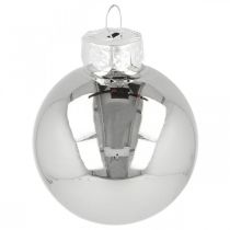 Artikel Mini kerstballen, boomdecoratiemix, adventsdecoratie zwart/zilver/parelmoer H4,5cm Ø4cm echt glas 24 st