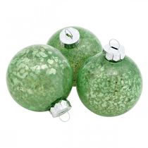 Kerstbal, boomversiering, Kerstbal groen gemarmerd H4,5cm Ø4cm echt glas 24st