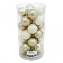 Artikel Kerstboomballenmix, kerstversiering, mini-kerstboomversiering wit/parelmoer H4,5cm Ø4cm echt glas 24 stuks