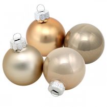 Boomdecoratie mix, kerstballen, mini boomhangers goud / bruin / parelmoer / beige H4,5cm Ø4cm echt glas 24st