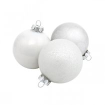 Boomhanger, sneeuwbol, kerstboomversiering, winterdecoratie wit H4,5cm Ø4cm echt glas 24st