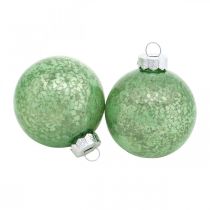 Kerstbal, kerstboomversiering, glazen bol groen gemarmerd H6.5cm Ø6cm echt glas 24st