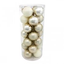 Artikel Kerstbal, kerstboomversiering, glazen bol wit/parelmoer H6,5cm Ø6cm echt glas 24 st