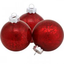 Artikel Kerstbal, boomhanger, kerstbal rood gemarmerd H6.5cm Ø6cm echt glas 24st