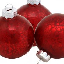 Kerstbal, boomhanger, kerstbal rood gemarmerd H6.5cm Ø6cm echt glas 24st