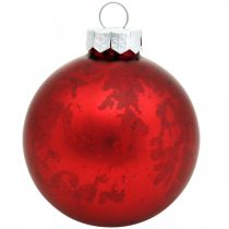 Artikel Kerstboombal, boomhanger, kerstbal rood gemarmerd H6,5cm Ø6cm echt glas 24 st