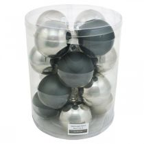 Artikel Kerstbal, Kerstboomversiering, Kerstbal zwart/zilver/parelmoer H8.5cm Ø7.5cm echt glas 12 stuks