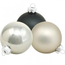 Artikel Kerstbal, Kerstboomversiering, Kerstbal zwart/zilver/parelmoer H8.5cm Ø7.5cm echt glas 12 stuks