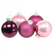 Artikel Mini boombollen, kerstballen mix, kerstboomhanger violet H4,5cm Ø4cm echt glas 24st