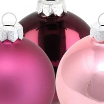 Artikel Kerstballen, boomversiering, glazen bollen paars H8,5cm Ø7,5cm echt glas 12 stuks