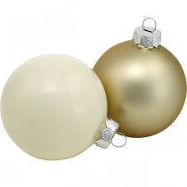 Artikel Kerstboomballenmix, kerstversiering, mini boomversiering wit/parelmoer H4,5cm Ø4cm echt glas 24 stuks