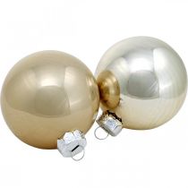 Artikel Kerstbal, kerstboomversiering, glazen bol wit / parelmoer H6.5cm Ø6cm echt glas 24st