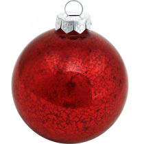 Kerstboomversieringen, boomhangers, kerstballen rood gemarmerd H8.5cm Ø7.5cm echt glas 14st