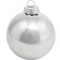 Artikel Glazen bol, boomversiering, kerstboombal zilver H8.5cm Ø7.5cm echt glas 12st