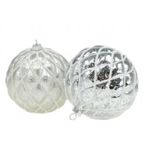Artikel Kerstballen met ruitpatroon zilver mat, glanzend Ø8cm 2st