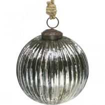 Kerstballen glas Kerstboomballen zilver met groeven Ø10cm 2st