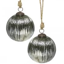 Kerstballen glas Kerstboomballen zilver met groeven Ø10cm 2st