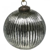 Kerstballen glas Kerstboomballen zilver met groeven Ø12cm 2st