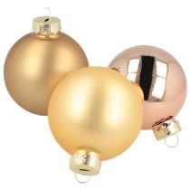Artikel Kerstballen goud en rosé echt glas Ø60mm 24 stuks