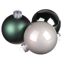 Artikel Kerstballen groen grijze glazen bollen Ø7,5cm 12 st