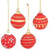 Artikel Kerstballen papier-maché om op te hangen rood Ø5,5cm 4 st