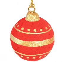 Artikel Kerstballen papier-maché om op te hangen rood Ø5,5cm 4 st