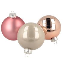 Artikel Kerstballen roze grijs glasballen Ø7,5cm 14 stuks