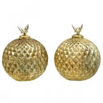 Kerstballen rendier vintage boomversiering goud Ø12cm 2st