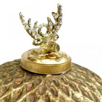 Kerstballen rendier vintage boomversiering goud Ø12cm 2st