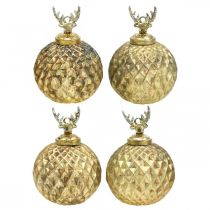 Kerstballen rendier kerstboomversiering goud vintage Ø7cm 4st
