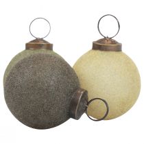 Artikel Kerstballen glas geflockt geel/groen/grijs Ø6cm 3st