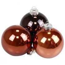 Kerstballen glas bruin mix boomballen glanzend Ø7,5cm 12 stuks