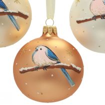 Kerstballen glazen kerstboombal vogel winter Ø8cm 6st