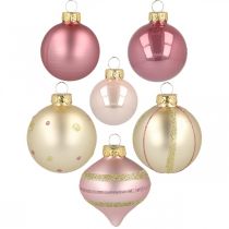 Artikel Kerstballen glas roze geel assorti Ø4,5-7cm 20 st