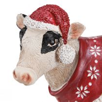 Artikel Kerstkoedecoratie koe met muts wit bruin L15,5cm 2 stuks