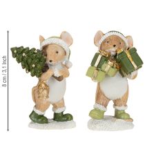 Artikel Kerstmuizen decoratie muis groen bruin H8cm 2 stuks
