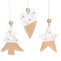 Artikel Kerstversiering houten sterrenboom hart 6,5–7 cm 6 st
